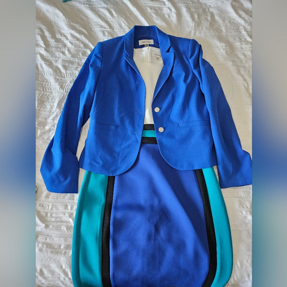 Calvin Klein Blue Blazer and Colorblock Dress Set